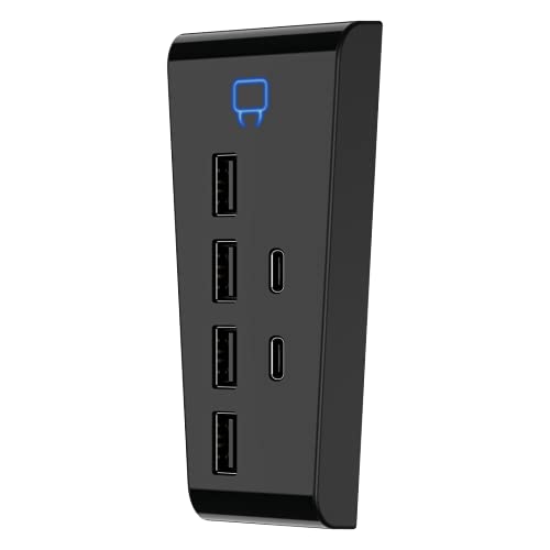 PS5 USB-hubb - 6 portar - innehåller 4 x USB 2.0 och 2 x USB Type C (PS5)