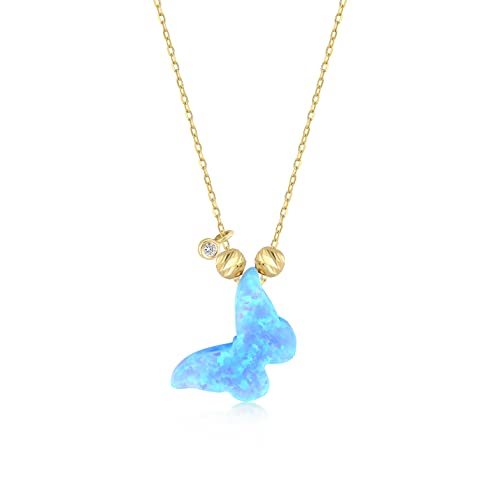 Gelin 14k Gold Diamond Butterfly Opal Necklace for Women