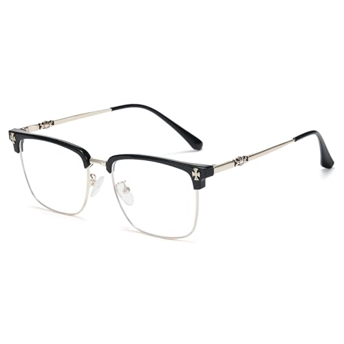 Cyxus Retro Blue Light Glasses Men - Square TR90 Metal Blowline Frame Stylish Trendy for Computer Daily Work 8252