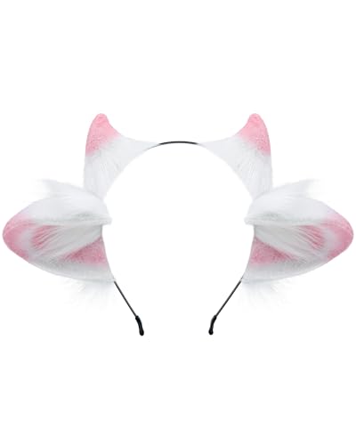 ZFKJERS Adult Cosplay Furry Lamb Ears Headband Soft Animal Ear Hair Accessory for Halloween (Pink)