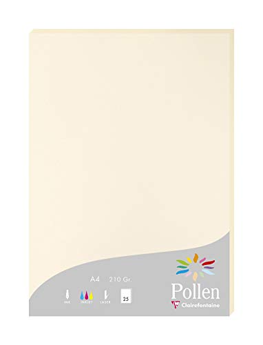 Clairefontaine 24204C Packung mit 25 Karten Pollen 210g, DIN A4, 21 x 29,7cm, Elfenbein