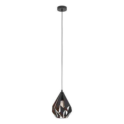 Eglo Lámpara colgante CARLTON 1, lámpara de suspensión con 1 bombilla, lámpara suspendida retro de acero, color negro, cobre, casquillo E27, diámetro 20,5 cm