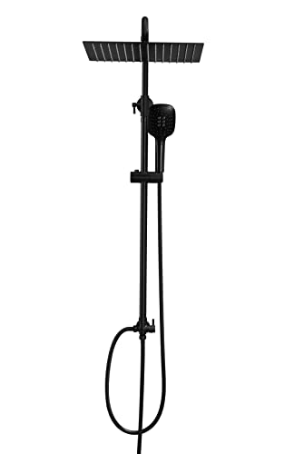 Görbach Colonne de Douche Pluie Carré Douchette Douche Salle de Bain Colonne Douche Noir sans Robinetterie Réglable Hauteur Ensemble Douche Murale avec Pommeau de Douche 30x30.