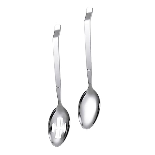 Cabilock 2-piece Stainless Steel Male Serving Spoon Set Colander Salad Spoons Public Food Serving Utensils Fine Grinding Easy Cleaning