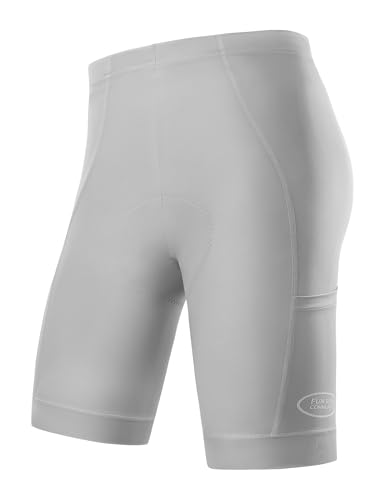 INBIKE Pantaloni da ciclismo da uomo, imbottiti con tasche laterali, corti, estivi, per bici da corsa, mountain bike, e-bike, grigio., M