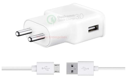 Image of Original Adaptive Fast Charger with USB-A to Micro USB Cable | 15W Wall Adapter for Galaxy J7, J2, On7, S7, S6, A5, A7, Note 4, Note 5, Tab A, Tab E, Grand Series - F,White