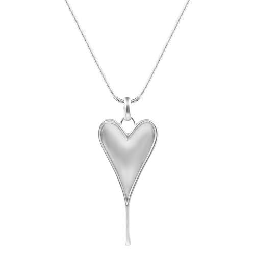 GexoOmgo Long Silver Heart Necklaces for Women Trendy Brushed Silver Chain Pendant Jewelry for Women With Gifts Box