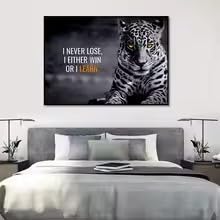 LMAIWANG 'I Never Lose' plakat motywacyjne cytaty sztuka ścienna obraz na płótnie nadruk lampart zwierzę obraz salon wystrój domu Cuadros (70 x 100 cm/rama)