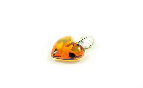 AmberJewelry Genuine Certified Baltic Amber Heart Pendant, Handmade Amber Pendand From Genuine Baltic Amber and 925 Sterling Silver, Baltic Amber Charm For Necklace Valentine's Day Gift Love Symbol Pendant Gift for Her made in Baltic Region Love Charm Amore4