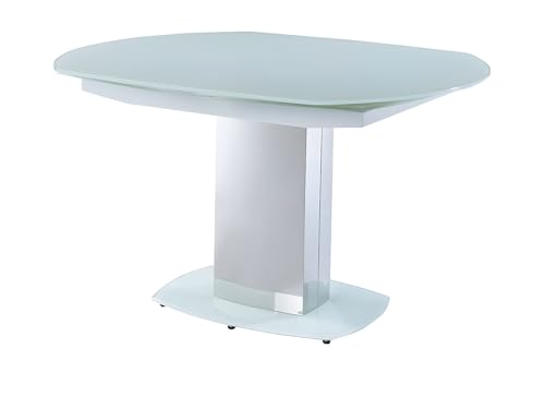 Vente-unique - Table à Manger Extensible TALICIA - Verre trempé & métal - 6 à 8 Personnes - Coloris Blanc