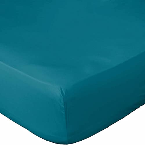Drap Housse 100% Coton 57 Fils avec Bonnet 30 cm Bleu 90 x 190 cm Cover