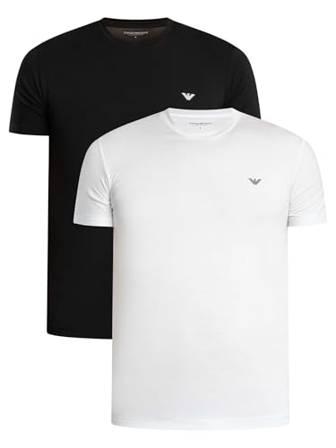 EMPORIO ARMANI 2-Pack Crew Neck T-Shirt, Noir/Blanc, M Homme