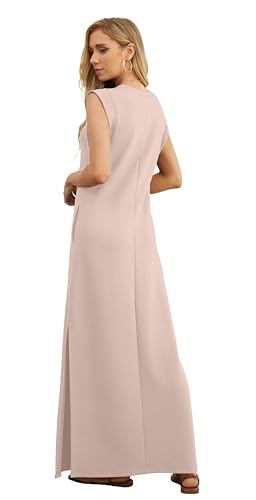 Image of GRECERELLE 2026 Women Year-Round Casual Round Neck Loose Split Wrinkle-Free Long Maxi Vacation Dress with Pockets (XXS-4XL)