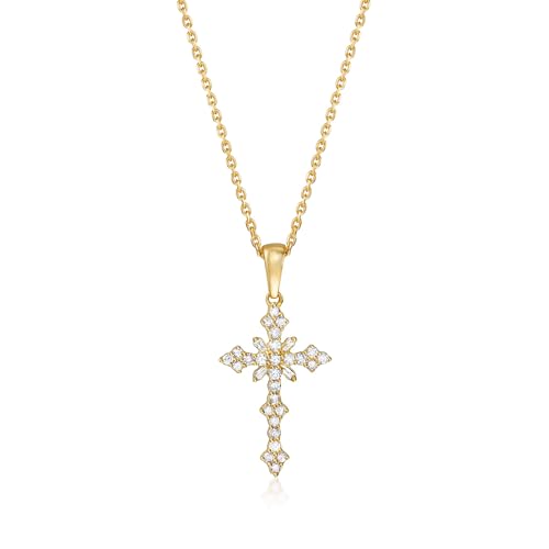 Ross-Simons 0.25 ct. t.w. Diamond Cross Pendant Necklace in 18kt Gold Over Sterling