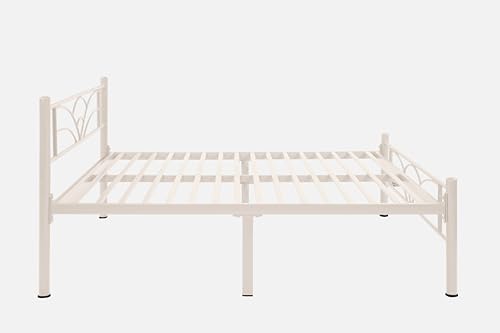 Image of Zyra Metal Queen Size Bed Without Storage | Wrought Iron Double Bed with Headboard & Footboard | Sturdy Powder Coated Platform Bed Queen Size Cot for BedroomLivingRoom Ivory (75x60)