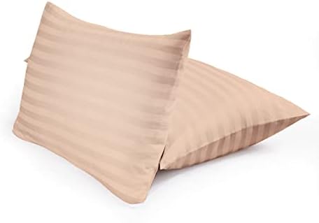 Miniatura 4 de Lasin Bedding, Juego de sábanas bajeras de 100 % algodón súper suave, a rayas, tamaño California King, color melocotón