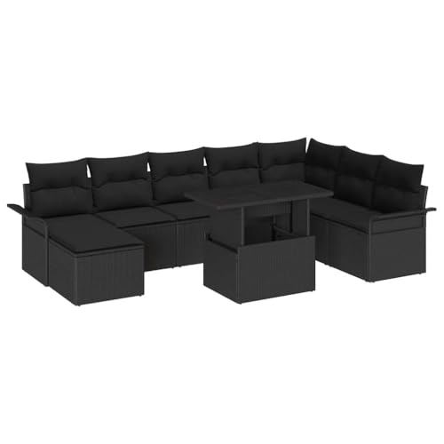 vidaXL Set de sofá de jardín esquinero de 9 Piezas con Cojines de Rattan sintético Negro, Resistente a la Intemperie. Ideal para Exteriores, Muebles de diseño Moderno para Patio, terraza, Comedor y s