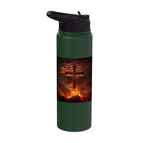 American Flag USA Cross Christian Faith Patriotic Stainless Steel Insulated Water Bottle