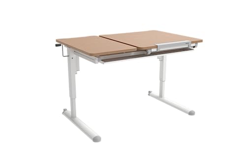 K KETTLER Schülerschreibtisch Kinderschreibtisch höhenverstellbar und neigbar, mit Schublade und Rollen (Tischgestell alpinweiß/Tischplatte Buche)