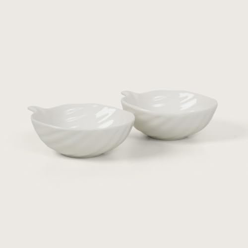 Image of HOME 360 Premium Ceramic Leaf Serving Bowls Set of 2 | Modern White Small Bowls for Snacks, Cookies, Biscuits, Desserts, Dips & Side Dishes (2, Leaf Serving Bowls)