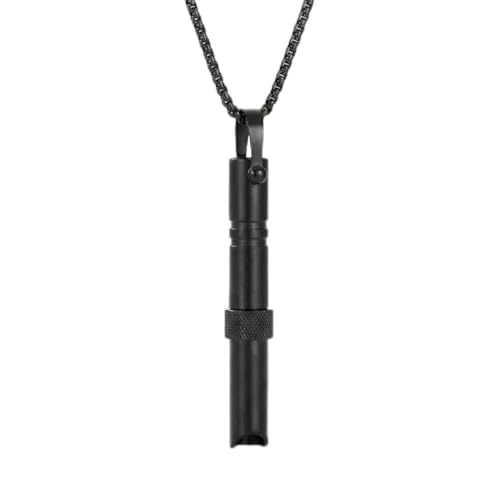 DNBVII Stainless Steel Mindful Breathing Necklace with Rotating Fidget Ring - Anxiety Relief Whistle Pendant, Stress Reduction Breathwork Tool for Meditation, Calm & Quit Smoking Aid for Men Women(Black)