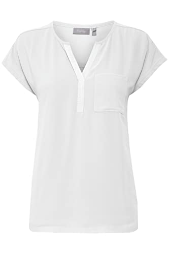 fransa FRZawov Damen Shirt Kurzarmshirt Kurzarmbluse Bluse mit V-Auschnitt mit überschnittener Schulter und aufgesetzte Tasche, Größe:L, Farbe:(NOOS) Antique (60010)