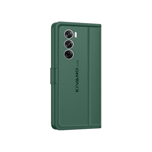 Image of KIVANO LUXE Compatible for Oppo Reno 12 Pro 5G Luxury Handmade Leather Magnetic Flip Folio Case | Card Holder & Kickstand | Slim Protective Cover | Unisex - Green