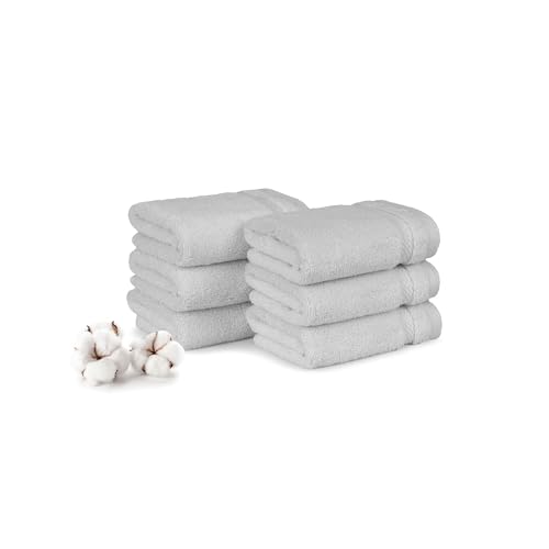 Image of MYTRIDENT Face Towels Set of 6 Cotton | Finesse Collection | 30 cm x 30 cm | Face Towel for Women and Men | 625 GSM, Zero-Twist, Luxuriously Soft, 100% Cotton - Grey