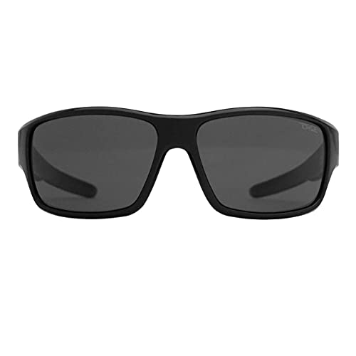 Image of TOROE Eyewear FIELD Wrap Around Sport Sunglasses With Polycarbonate Polarized Lenses, Lightweight TR90 Frame (Gloss Black | White Emblem, Black (C3))