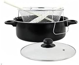 MantraRaj 24CM Non Stick Chip Pan Set With Basket 2 Chop Sticks Glass Lid Chip Fryer Deep Fryinh Pan Black Deep Fryer Basket Small Fryer