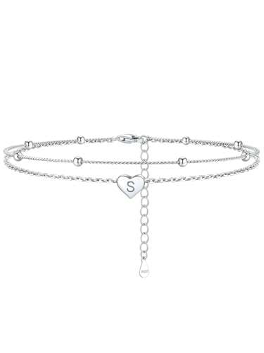 Sterling Silver Anklets for Women Waterproof Beach Jewelry, Ankle Chain 22cm Plus 5cm Extension, Adjustable Ankle Bracelet Large Size