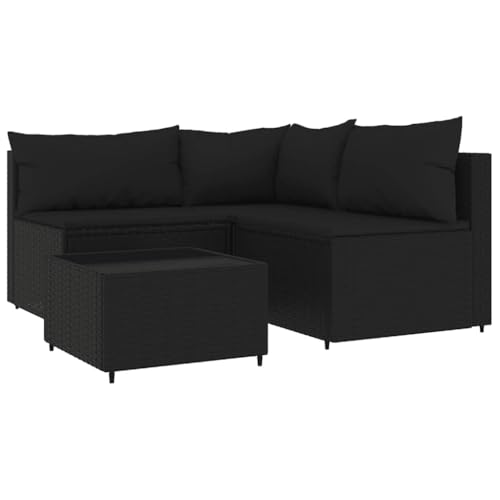 vidaXL Garten Lounge Set 4-TLG., Gartenmöbel Set mit Kissen, Sitzgruppe für Garten Terrasse, Modular Sofa Garnitur Loungemöbel, Schwarz Poly Rattan