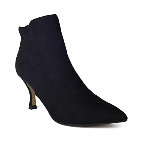 ComeShun Women Black Kitten Heel Ankle Boots Classic Pointed Toe Side Zip Booties Size 7 Cover