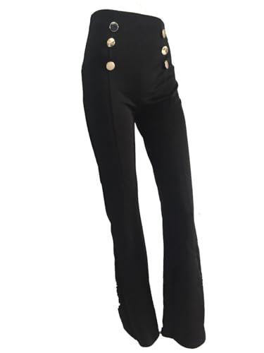 Women's Stretchy High Waisted Wide Leg Button-Down Pants Sailor Bell Flare Trousers4