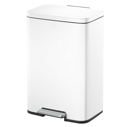 Poubelle de cuisine grand volume pour le recyclage familial en acier blanc mat