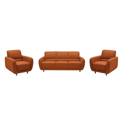 Image of Wakefit Sofa Set | 5 Year Warranty | Sofa 5 Seater, 5 Seater Sofa for Living Room, Wooden Sofa Set, Sofa Set 3+1+1 Seater - Solomon(Robin : Tan)