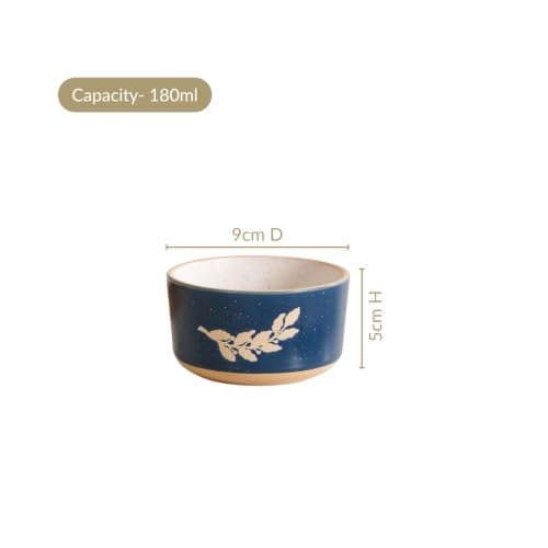 Image of Nestasia Ceramic Snack Bowl Set of 4 (180ml Each) - Dishwasher & Microwave Safe Bowls for Serving Soup, Rice, Dal, & Salad | Spring Leaf Printed Bowls with Matte Finish - Ideal for Gifting