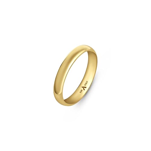 Amberta Alliance de Mariage en Or 14 Carats pour Femme et Homme | Bague de Couple en Or Blanc ou Jaune Véritable | Bague Simple Polie de Qualité Supérieure:...