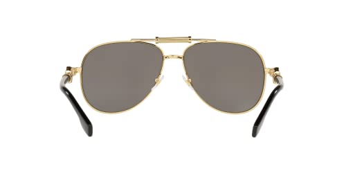 Versace Unisex Sunglasses Gold Frame, Polarized Grey Mirror Silver Lenses, 59MM4