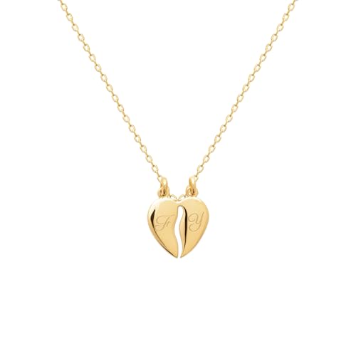 Tata Gisèle Pendentif en Plaqué Or 18 carats - Coeur Sécable en Deux - GRAVURE incluse - Emballage Cadeau