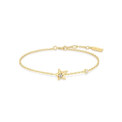 ANIA HAIE Damen Armband MELODIC POET Sparkling Star aus 925 Sterling Silber 14k vergoldet, Stern-Anhänger mit zwei Zirkonia besetzt, Länge 16,5cm + 2cm Verlängerung, inkl. Geschenkverpackung