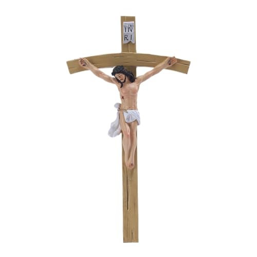 Crucifijo de pared religioso, cruz católica de resina pintada para figuras de oración en casa