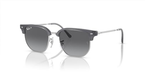 Ray-Ban Rj9116s New Clubmaster, Lunettes de Soleil Femme, Bleu Opale sur Argent/Gris dégradé polarisé, 47 mm