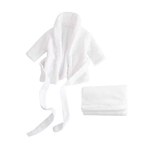 Kisangel Baby Bathrobe Thick Cotton Newborn Bath Robe Soft Absorbent White Photo Suit for 3-6 Month Infant Bathing and Photography