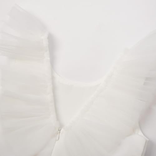 Uhnice Sleeveless Flower Girl Dress with Removable Bow and Tulle Ruffle Detail Elegant Princess Outfit for Wedding Party4