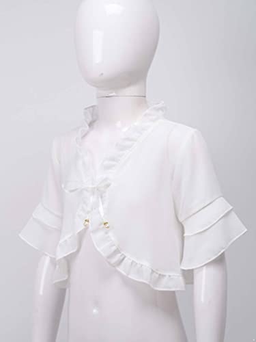 Linjinx Girls Short Sleeve Lace Knitted Bolero Shrugs Kids Ruffle Hem Pearls Chiffon Cardigan Dress Cover Up4