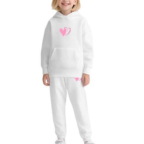 Kids Girls Fleece Sweatpants Set Cute Heart Pullover Hoodies Joggers Pants 2 Piece Outfits Cotton Warm Sweatsuits