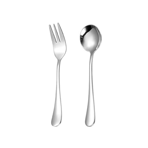 Image of 12-Piece 410 Stainless Steel Dessert Spoon and Fork Set - Cutlery Set (6 Dessert Spoons + 6 Small Forks - Mirror Finished, Rust Resistant - Perfect for Daily Use