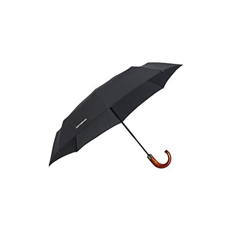 SAMSONITE Wood Classic S - 3 Section Auto Open Close Crook Folding Umbrella, 33 cm, Black (Black) Cover