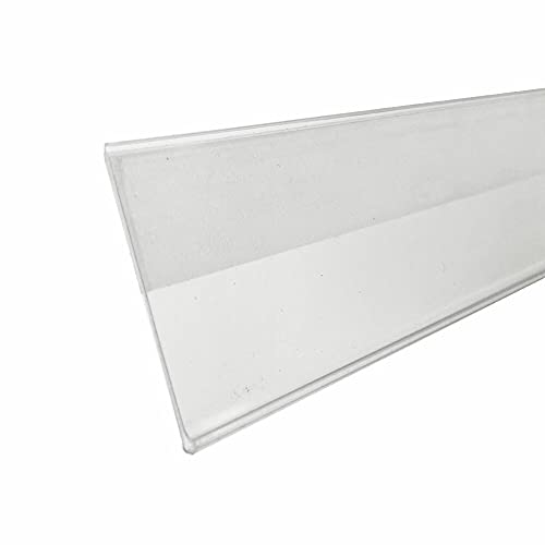 Shelf Label Strips, 50 Pack 1.5” Self Adhesive Shelf Label Holder Price Tag Strips for Metal Wood or Plastic Gondola Shelf with Flat Front, Clear Plastic PVC Front & Back Strip for 48” Long Shelf